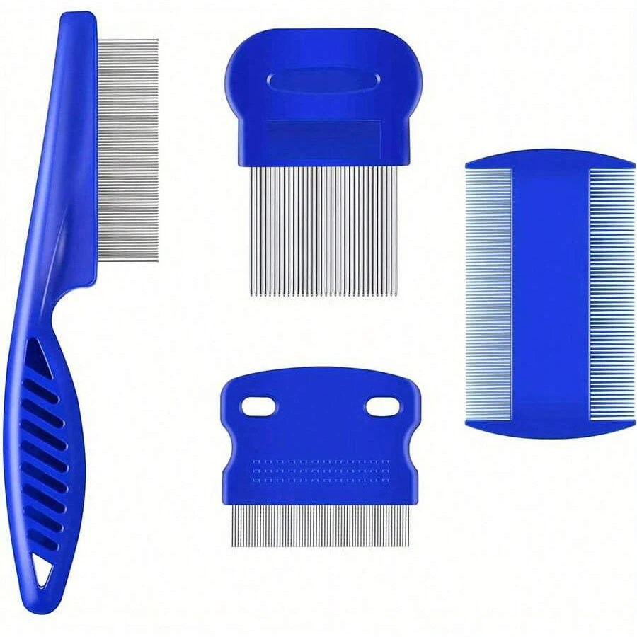 4-Pack Stainless Steel Pet Grooming Combs - Double-Sided Flea and Lice Removers for Dogs and Cats with Rounded Teeth and Tear Stain Cleaning Support