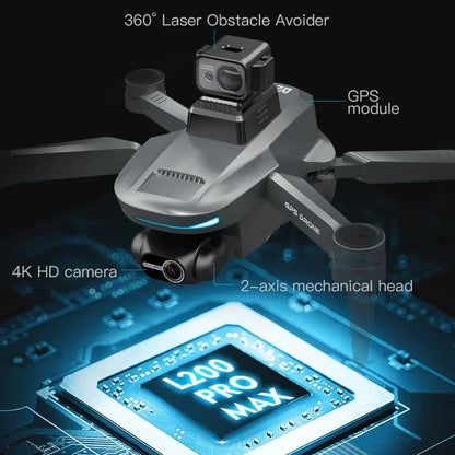 L200 PRO MAX Drone – GPS, Brushless Motor, 4K HD Camera, 2-Axis Gimbal, 360° Obstacle Avoidance FPV RC Quadcopter