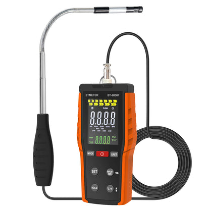 BTMETER Hot Wire Anemometer & Manometer Kit - HVAC Airflow and Gas Pressure Tester with 360° Swivel Probe, LCD Backlight & 12 Units