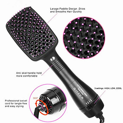 One-Step Negative Ion Hair Dryer Brush - Hot Air Comb for Curling, Straightening & Wet-Dry Styling