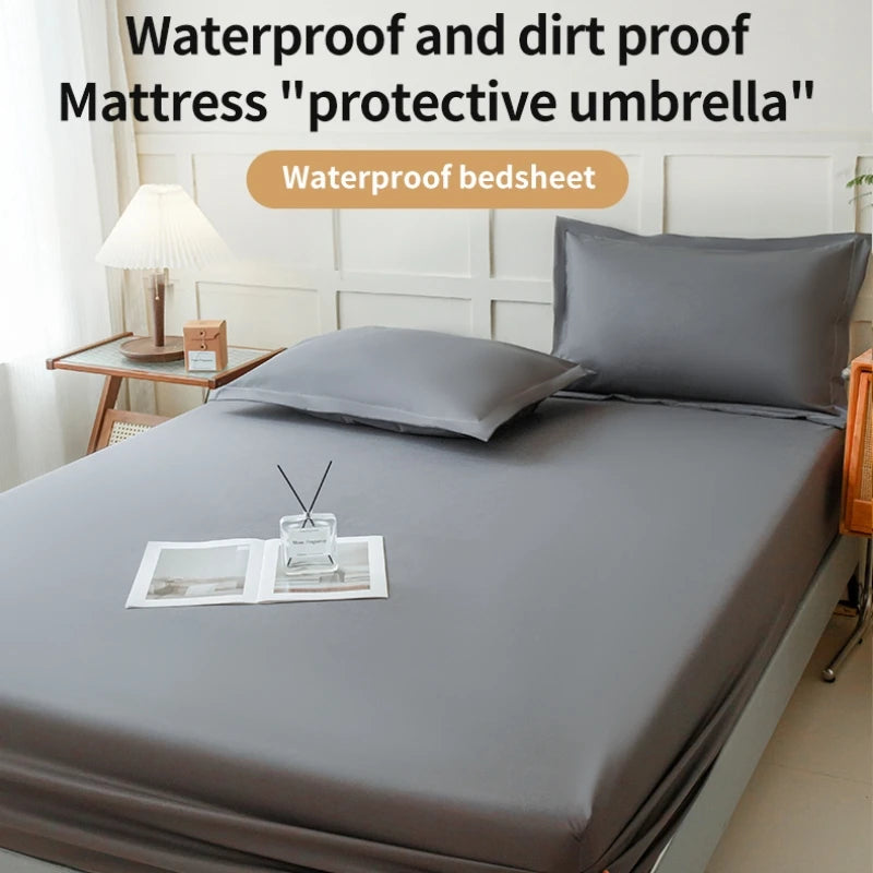 Waterproof Fitted Bed Sheet – 360 Elastic Band Mattress Protector for Single, Double, King & Queen Size
