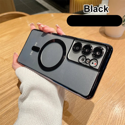 MagSafe Magnetic Plated Phone Case - 4K Glass Full Camera Protection Cover for Samsung Galaxy S24 Ultra S23 FE S22 Plus S21 Series