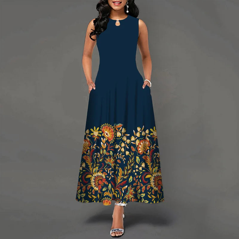 Women’s Loose Floral Vintage Maxi Dress – Ruffled Summer Party Camis, Elegant Big & Large Size Dress