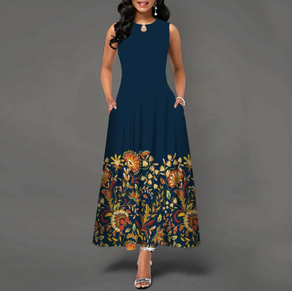 Women’s Loose Floral Vintage Maxi Dress – Ruffled Summer Party Camis, Elegant Big & Large Size Dress