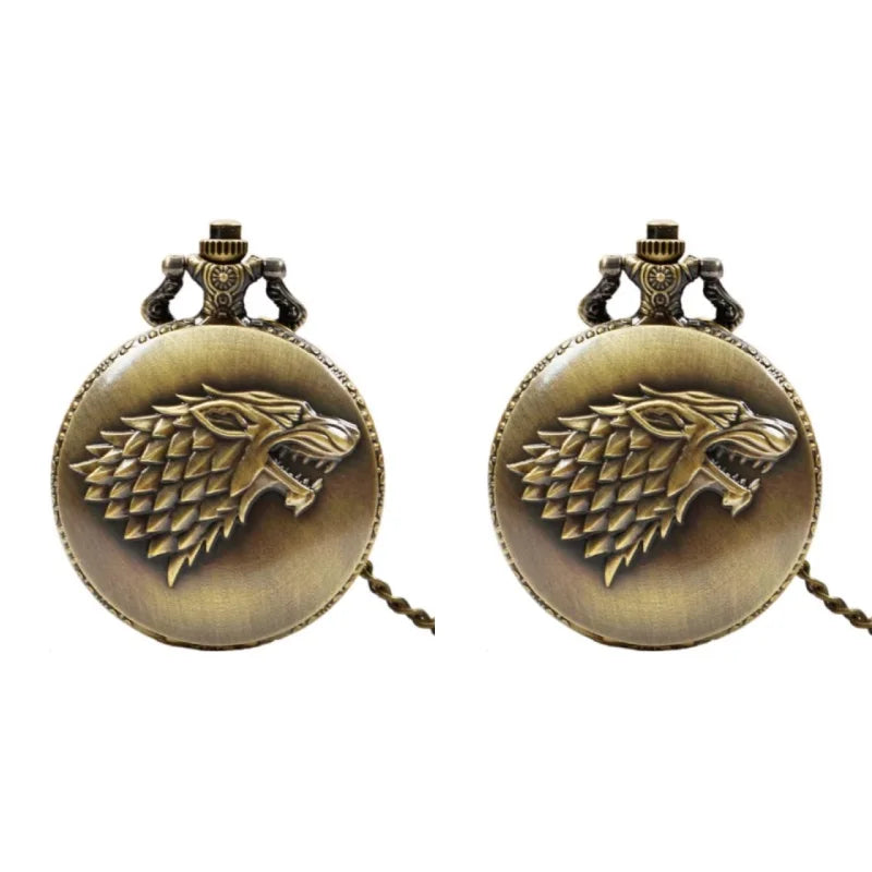 Wolf Head Pocket Watch - 3D Carved Quartz FOB Watch with Arabic Numerals for Men