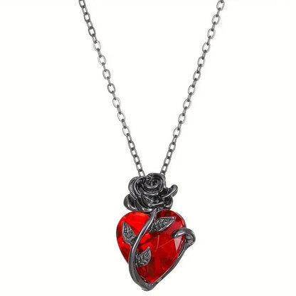 Gothic Rose Love Necklace - Y2K Grunge Style Silver Tone Human Heart Pendant Jewelry Gift for Women