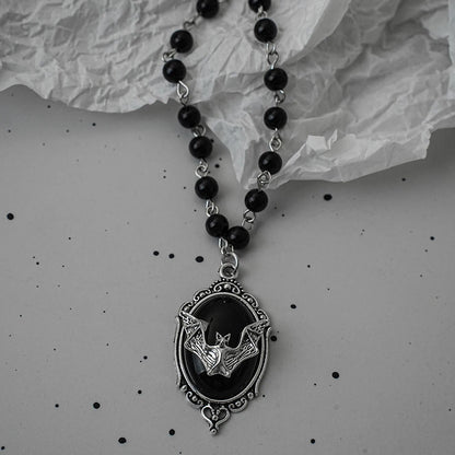 Gothic Bat Cross Necklace Set - Y2K Thorn Love Black Beaded Layered Jewelry for Halloween Parties