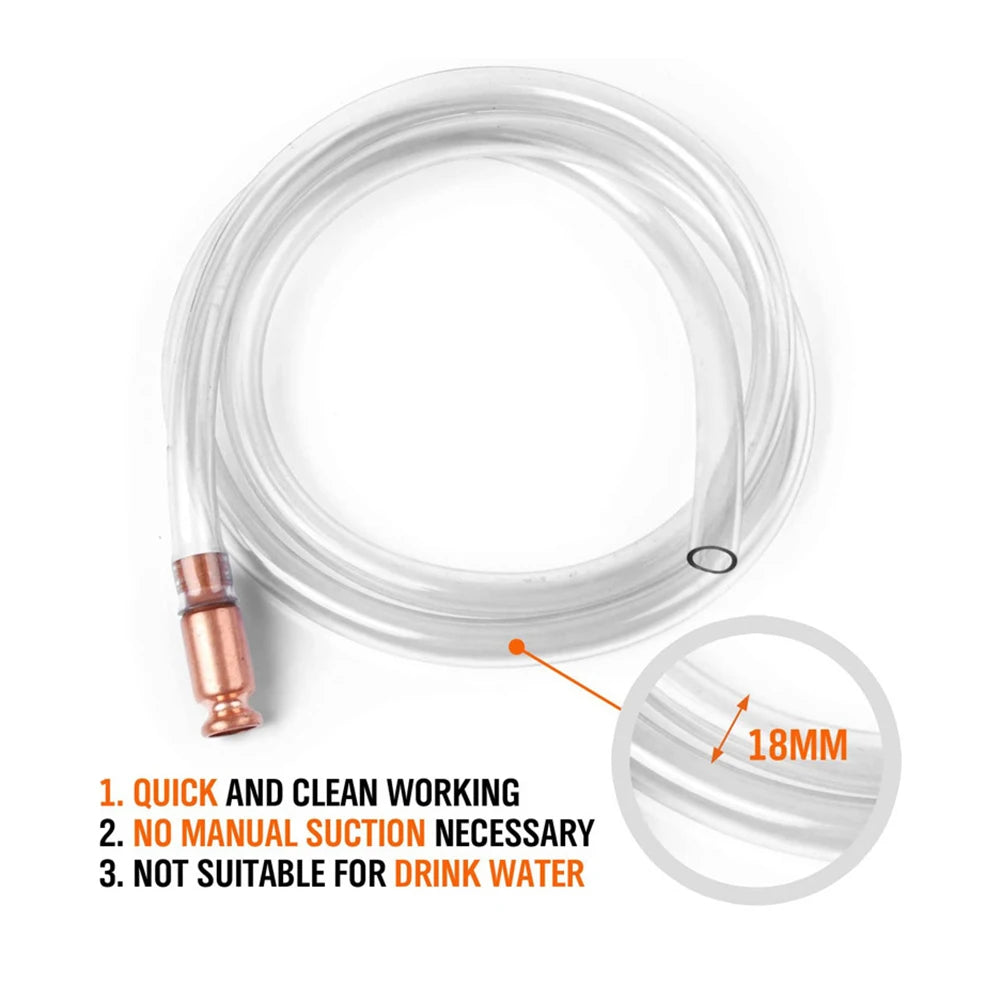Self Suction Oil Pump with Copper Filler Pipe - Manual Siphon Connector for Gasoline, Fuel, Water, and Oil
