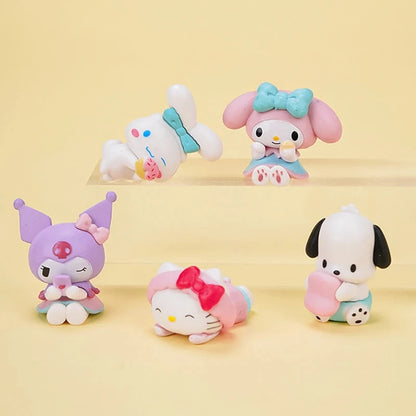 5Pcs Sanrio Anime Figures – Kuromi, Pochacco, Cinnamoroll & Melody Dolls for Desktop Display & Car Ornaments