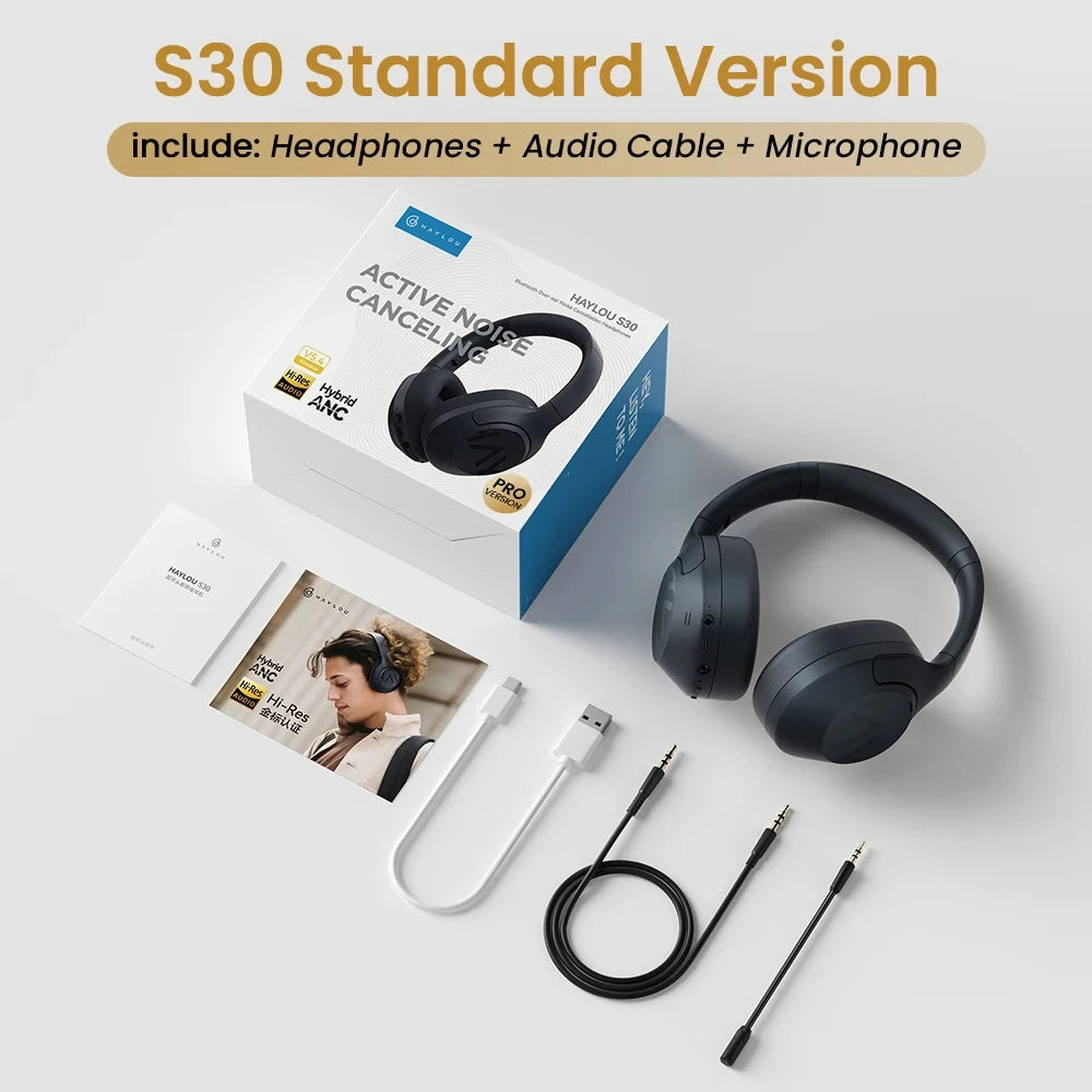 HAYLOU S30 Wireless Bluetooth 5.4 Headphones - 43dB Adaptive Noise Cancelling, 40mm Driver, 80H Playtime Earphones