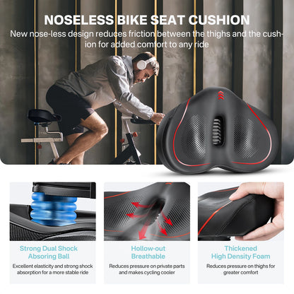 YOUNGDO Noseless Oversize Bike Seat Cushion | Wide Bicycle Saddle for Peloton, Stationary, Ebike & City Bikes