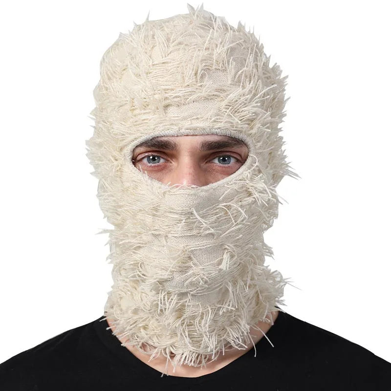 Full Face Cover Ski Mask Balaclava | Distressed Knitted Beanie for Men and Women | Camouflage Winter Hat | Warm Windproof Bicycle Neck Cover