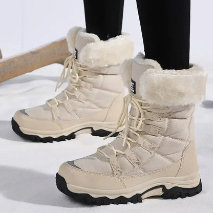 Women’s Waterproof Cotton Snow Boots – Cold-Proof Outdoor Long Boots with Thick Velvet Lining for Warmth