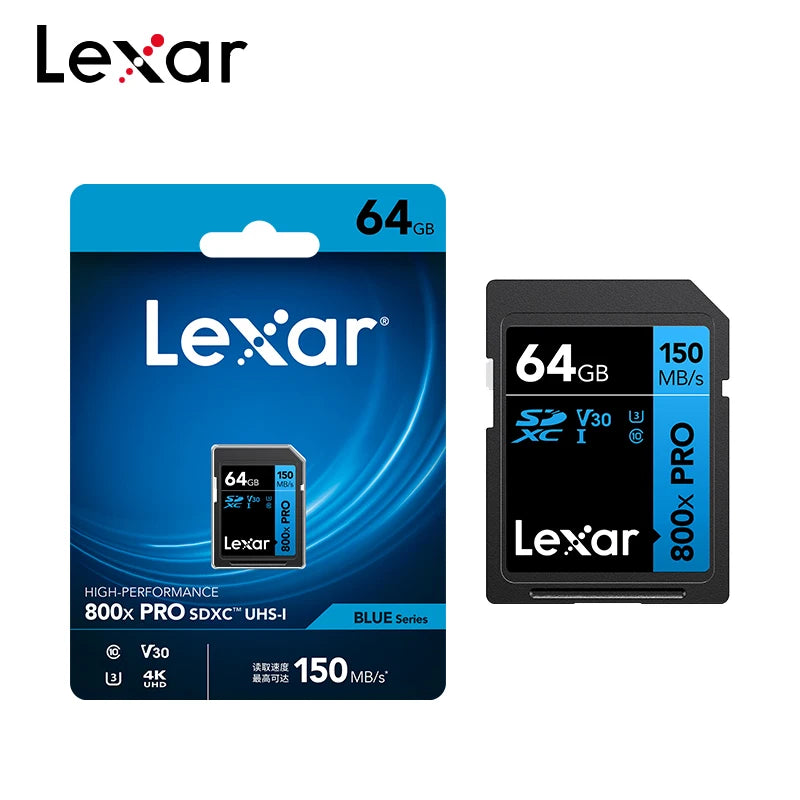 Lexar 800x Pro SDXC/SDHC Memory Card – 150MB/s V30 UHS-I High-Speed Flash Storage Card 32GB 64GB 128GB 256GB for Camera & Video Recording