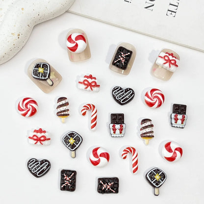 50PCS Mini Resin Christmas Decorations – Cartoon Magic Wand, Chocolate Figurines for Cake, Popsicle, Nail Art, Scrapbook & DIY Crafts