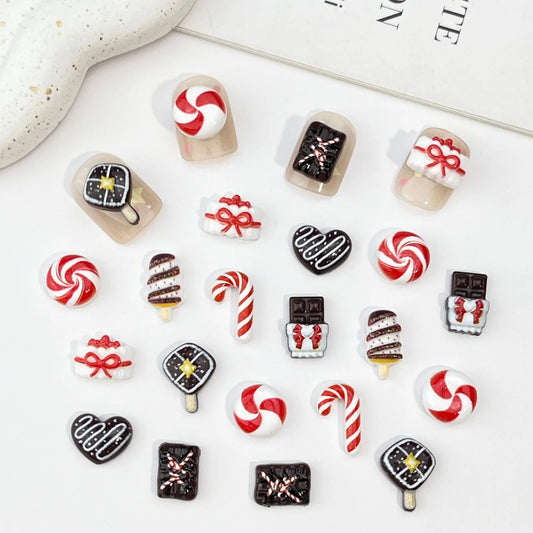 50PCS Mini Resin Christmas Decorations – Cartoon Magic Wand, Chocolate Figurines for Cake, Popsicle, Nail Art, Scrapbook & DIY Crafts