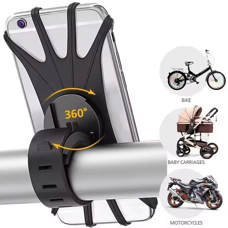 Silicone Bicycle Phone Holder - Universal Handlebar Mount for 4–6.5 Inch Smartphones & Motorcycles