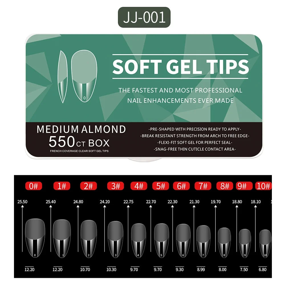 550pcs Soft Gel Nail Tips - Medium Short Almond & Coffin Full Cover Press On Nail Extension Kit
