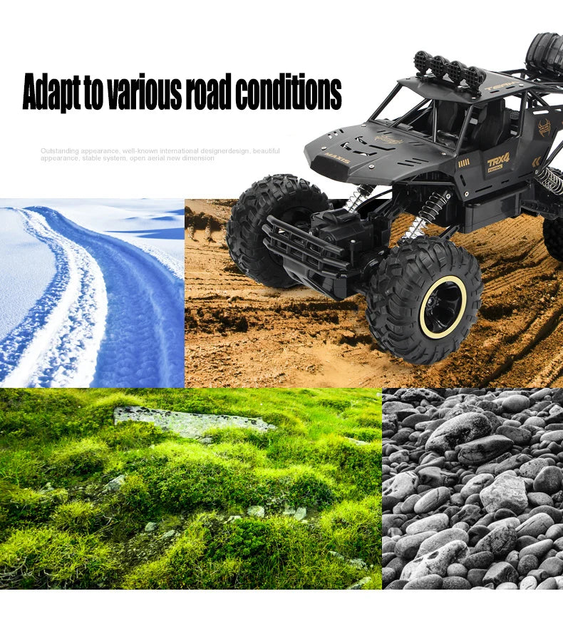 1:12/16 RC Off-Road Truck – 4WD Remote Control Car with Metal Shell & LED Lights for Kids