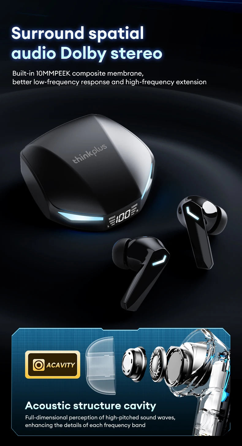 Lenovo GM2 PRO MAX Wireless Earbuds – Bluetooth 5.4, LED Display, Waterproof, Low Latency Gaming Headset