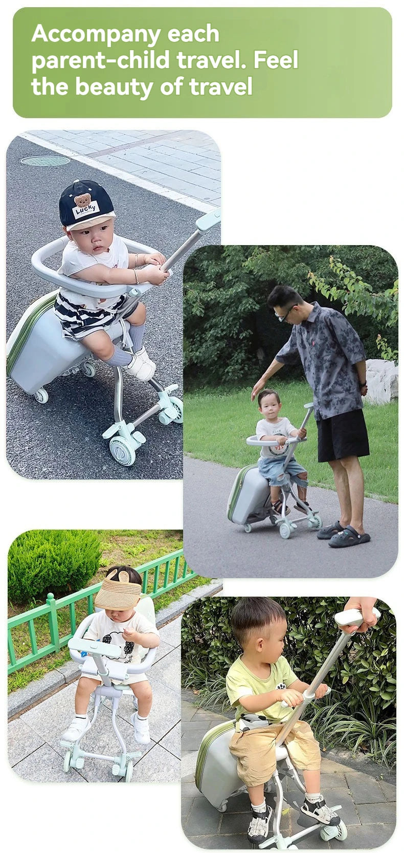 20-Inch Ride-On Kids Luggage with Folding Stroller – Children's Suitcase for Walking and Riding, Travel Bag for Babies