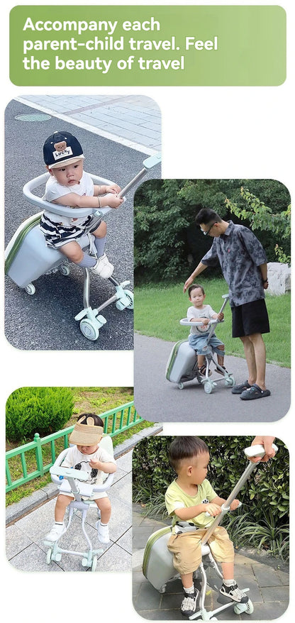 20-Inch Ride-On Kids Luggage with Folding Stroller – Children's Suitcase for Walking and Riding, Travel Bag for Babies