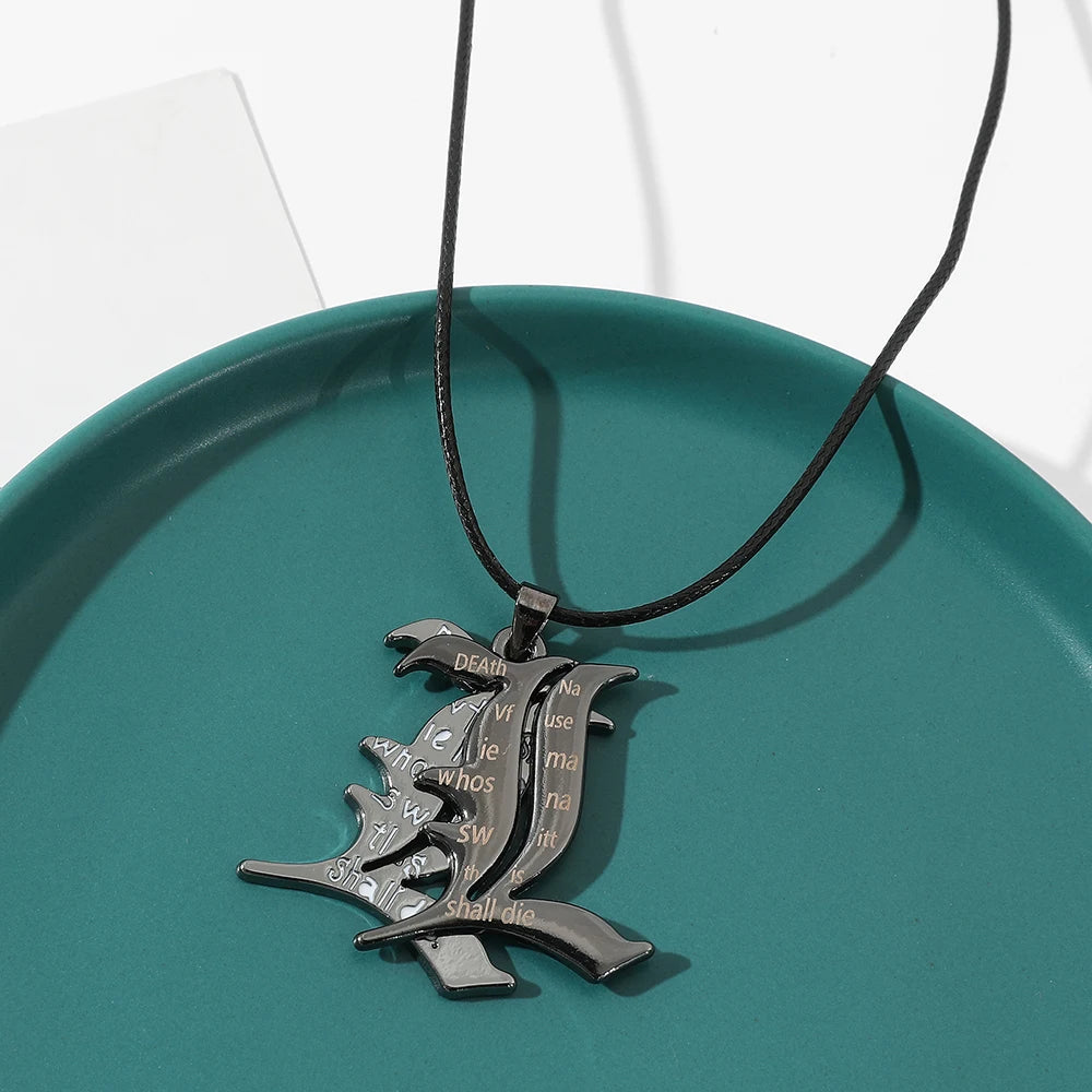 Death Note L Logo Pendant Necklace - Black Rope Leather Gothic Choker for Men and Women
