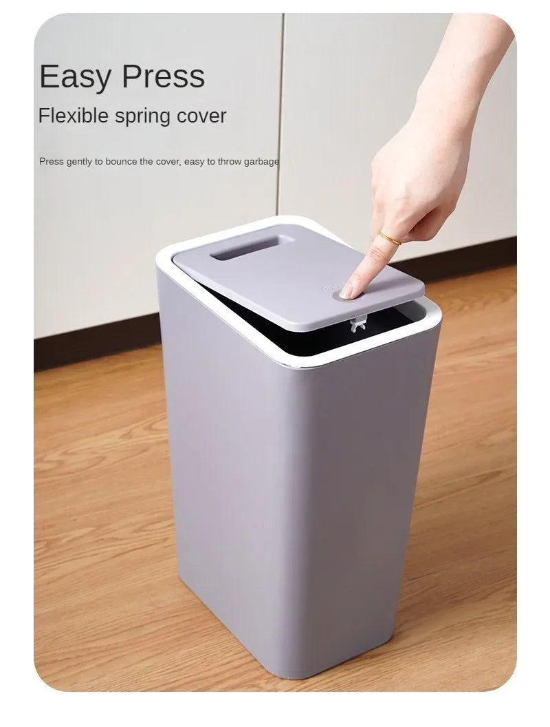 10L Bathroom Trash Can — Small Plastic Wastebasket with Press Top Lid for Toilet, Bedroom & Living Room