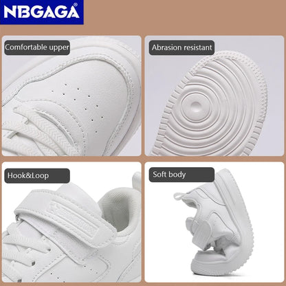 Children’s Black Leather Sneakers – Non-Slip Casual Flat Walking Shoes for Boys & Girls, Lightweight Student Sports Footwear