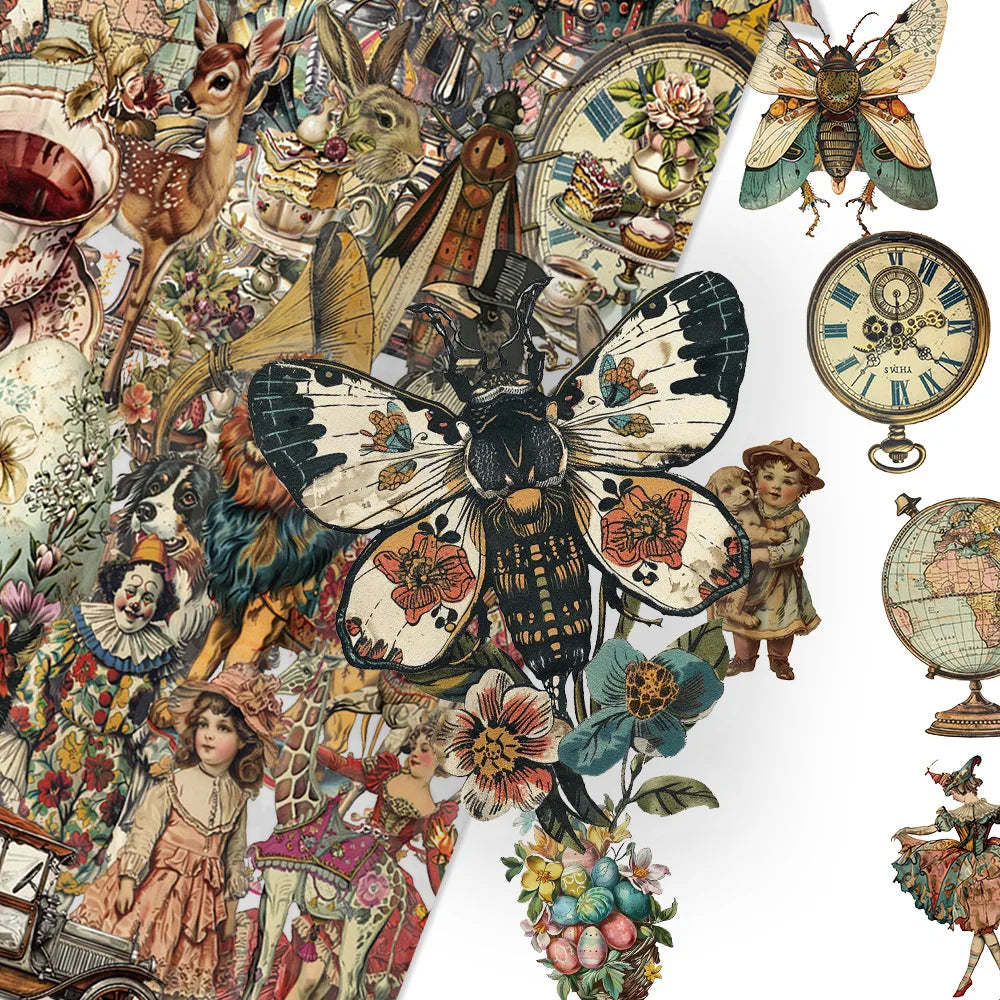 50-Piece Victorian Vintage PET Stickers - Transparent Waterproof DIY Decals for Laptops, Bicycles, Guitars and Skateboards
