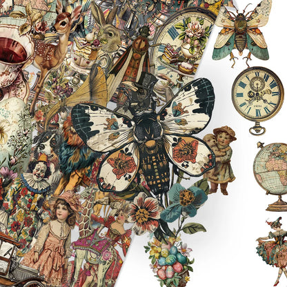 50-Piece Victorian Vintage PET Stickers - Transparent Waterproof DIY Decals for Laptops, Bicycles, Guitars and Skateboards