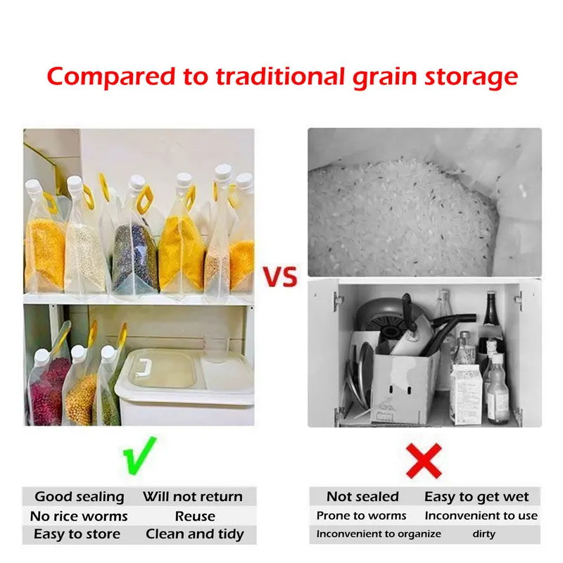 1/3/5pcs Sealed Storage Bags - Transparent, Thickened, Moisture and Insect-Proof Food-Grade Bags for Rice and Grains Packaging