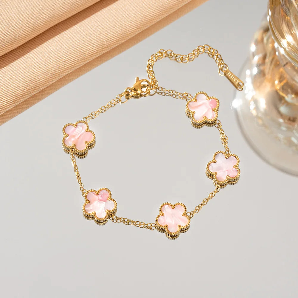 Adjustable Stainless Steel Flower Bracelet - Classic Luxury Women's Fashion Jewelry Gift