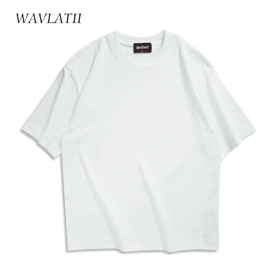 WAVLATII Oversized Summer T-Shirt – Unisex Korean Streetwear Solid Color Casual Tee for Men & Women, Basic Loose Fit Top