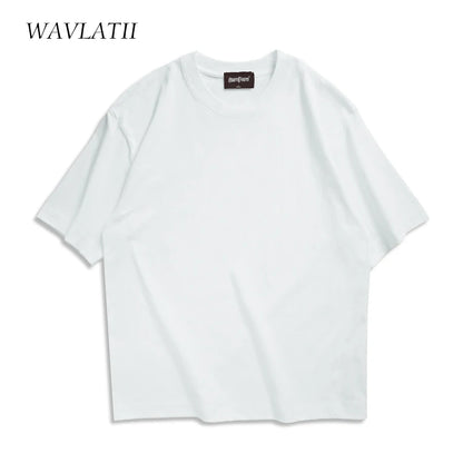 WAVLATII Oversized Summer T-Shirt – Unisex Korean Streetwear Solid Color Casual Tee for Men & Women, Basic Loose Fit Top