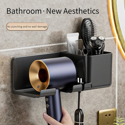 Wall-mounted Hair Dryer Holder - Hairdryer Organizer Box, Straightener Stand, Blower Holder Shelf for Bathroom Accessories