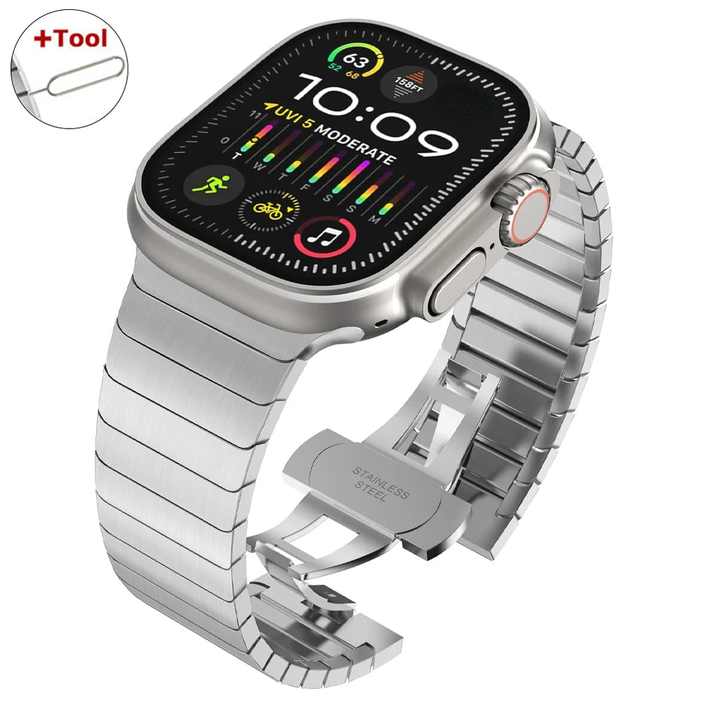 Ultra 3/2 Titanium & Stainless Steel Luxury Bracelet for Apple Watch — Fits Ultra 49/45/44/42mm & Series 11/10/9/46/41mm