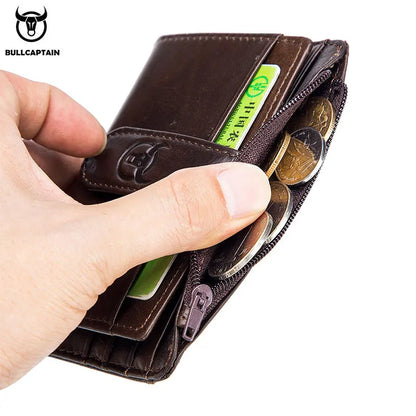BULLCAPTAIN Genuine Leather RFID Zipper Card Holder – Slim Mini Wallet for Credit Cards & ID, Men’s Business Wallet