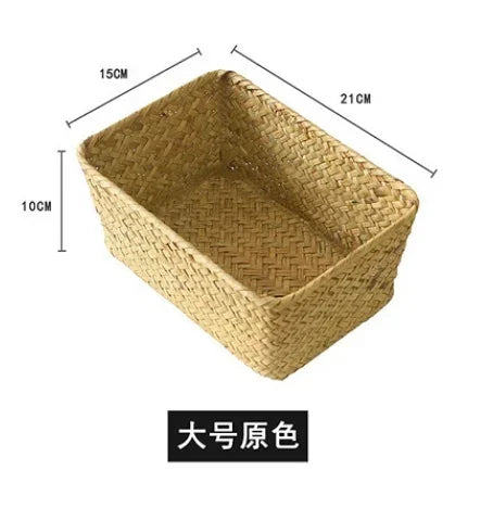 Handmade Seagrass Woven Storage Box with Lid - Seaweed Finishing Basket for Sundries, Bath Cosmetics, and Towels, Model MX01161829