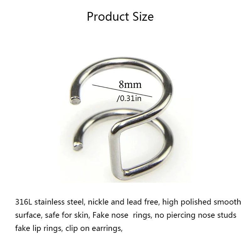316L Stainless Steel Clip-On Ear Cuffs & Fake Lip Rings – Non Piercing Jewelry for Men & Women
