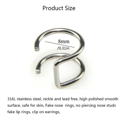 316L Stainless Steel Clip-On Ear Cuffs & Fake Lip Rings – Non Piercing Jewelry for Men & Women