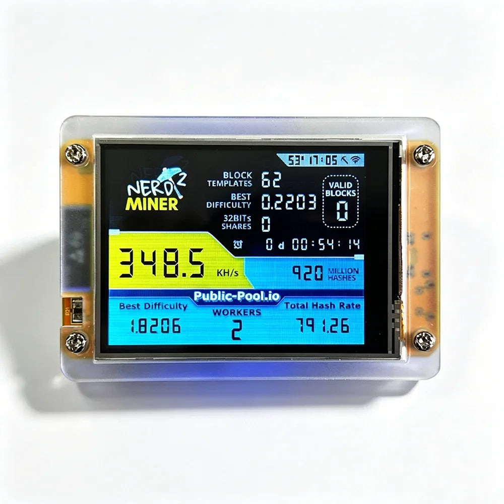 NMMiner NerdMiner V3 Bitcoin Solo Mining Device - 2.8-Inch BTC Lottery Miner 350KH/s–1000KH/s