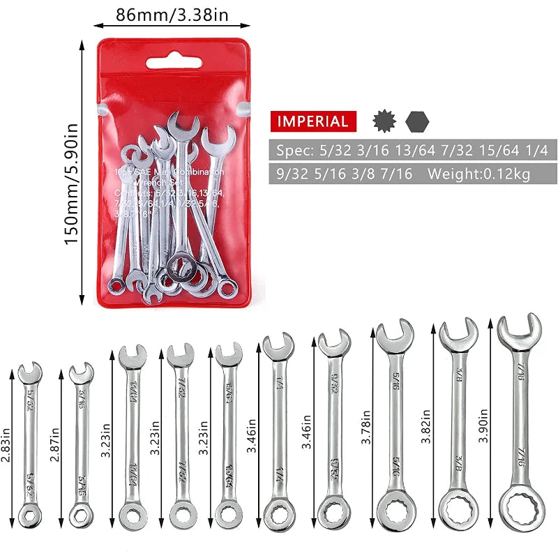 10-Piece Mini Wrench Set - Portable Metric and Imperial Pocket Spanners for Compact Everyday Repairs
