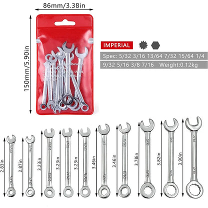 10-Piece Mini Wrench Set - Portable Metric and Imperial Pocket Spanners for Compact Everyday Repairs