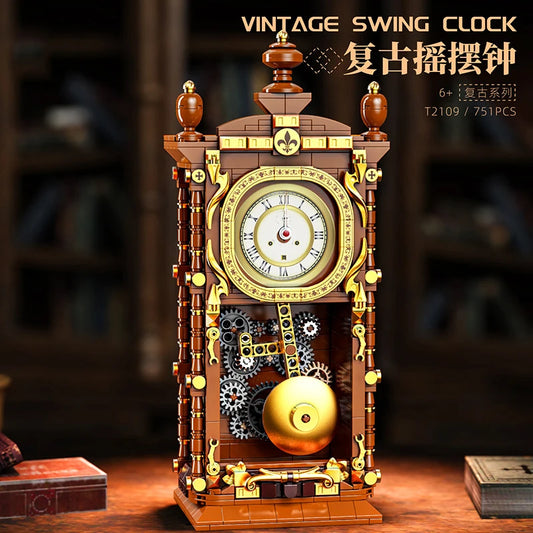 Vintage Swinging Pendulum Clock Building Blocks – 751PCS 3D Mechanical DIY Model Kit for Adults, Retro Home Decor Gift Idea