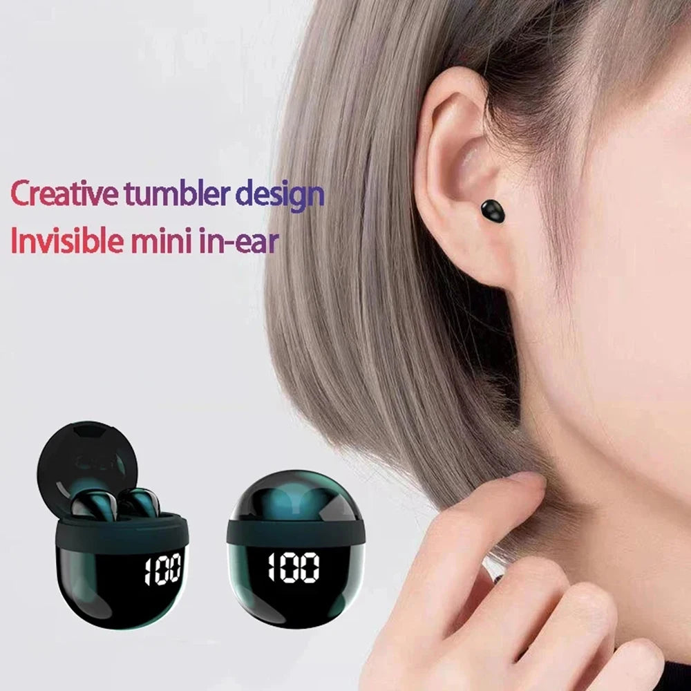 SK18 Mini Invisible Bluetooth 5.3 Headphones - Bass Sleep Earphones with HD Microphone & Noise Cancellation