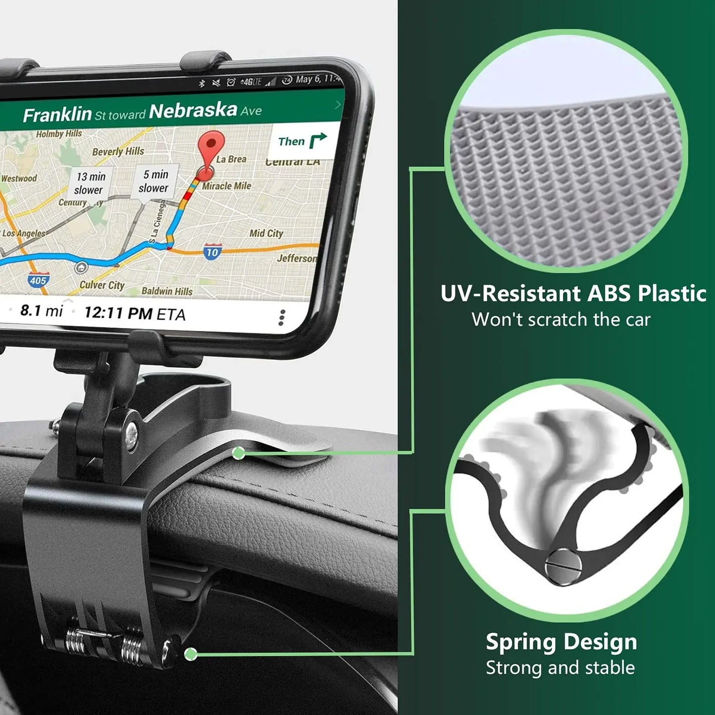 Universal Car Phone Holder Stand - 360° Rotating Dashboard GPS Mount Clip for iPhone and Smartphones