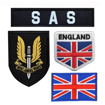 England Flag Embroidered Arm Badge – SAS Special Air Service Hook & Loop Patch, Task Force 141 Tactical Cloth Emblem Stickers