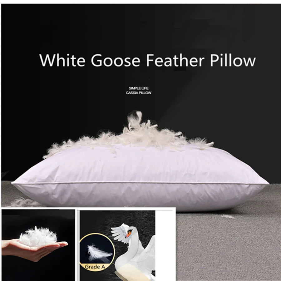100% White Goose Feather Pillow – Five-Star Hotel Quality, Orthopedic & Memory Support, Single Size for Healthy Sleep