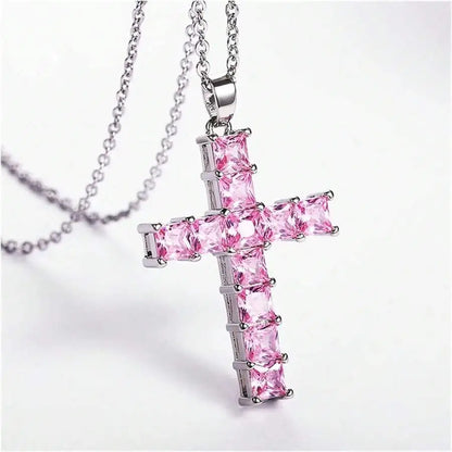 Fashion Gold Necklace for Women – Multi-Color Crystal Jesus Cross Pendant, Party & Leisure Jewelry